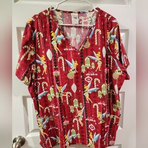 Disney Tinker Bell Red Scrub Top